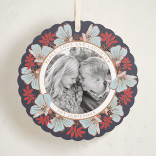 This is a midnight holiday card ornaments with standard by Katrina Marquet called joyful wreath printing on recycled smooth signature in ornament