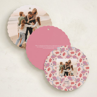 This is a blueberry peach holiday card ornaments with standard by Katrina Marquet called joyful wreath printing on recycled smooth signature in ornament