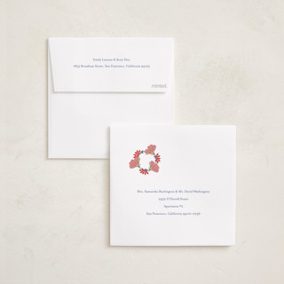 This is a blueberry peach holiday card ornaments with standard by Katrina Marquet called joyful wreath printing on recycled smooth signature in ornament