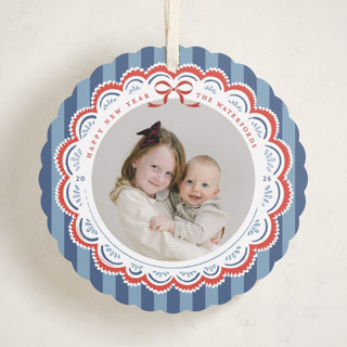 This is a blue spruce holiday card ornaments with standard by Mansi Verma called festive folk printing on recycled smooth signature in ornament