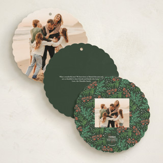 This is a evergreen holiday card ornaments with standard by Alethea and Ruth called wreath greens printing on signature in ornament