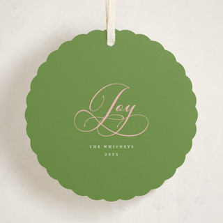 This is a pistachio holiday card ornaments with standard by Erika Firm called joy cloud printing on signature in ornament