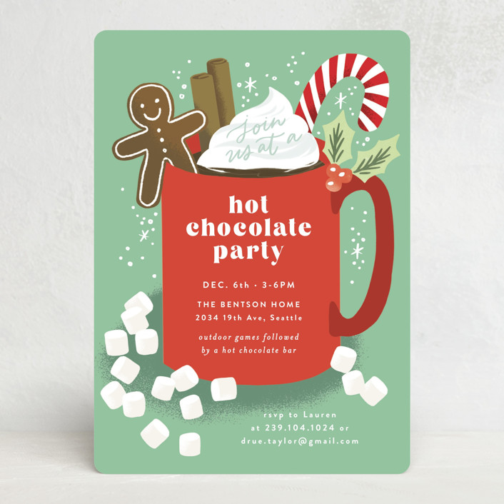 "Hot Chocolate" - Holiday Party Invitations in Pine by Alethea and Ruth.