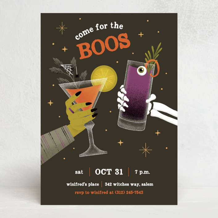 "Come for the Boos" - Funny Holiday Party Invitations in Fudge by Renee Christensen.