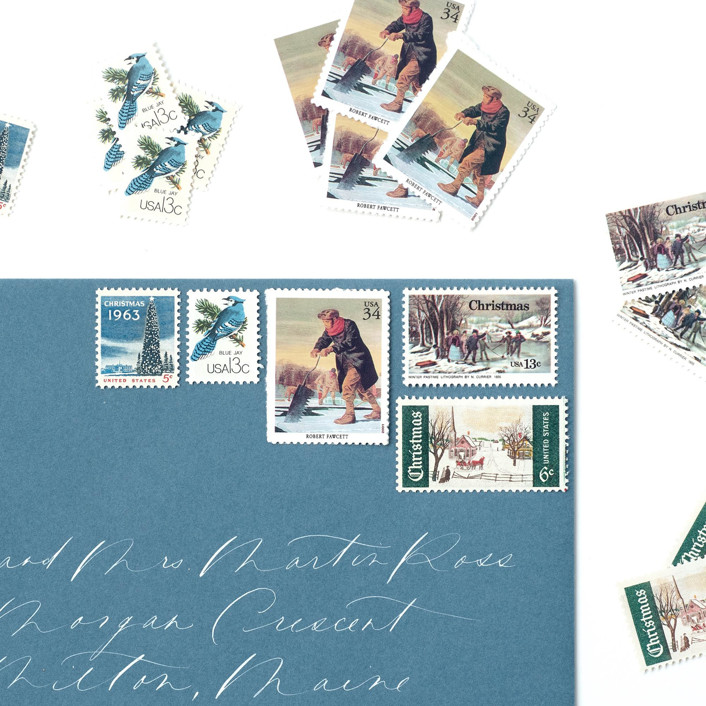 Blue & Green Vintage Holiday Postage Set
