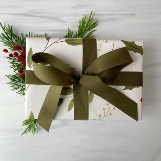 This is a green holiday decorations by Honey Silks Co called olive 3/4" x 15 ft holiday ribbon in standard