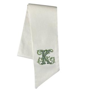 This is a white holiday decorations by Virginia Marcello called embroidered monogram wreath sash in standard