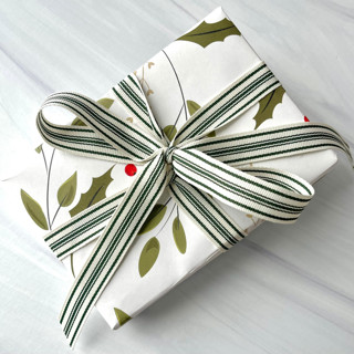 This is a green holiday decorations by Honey Silks Co called 5/8" green cotton stripe ribbon - 5 yards in standard