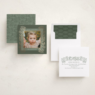 This is a sage foil pressed holiday cards with foil pressed by Tamara Hilje called laurel printing on recycled smooth signature in square