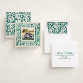 This is a emerald foil pressed holiday cards with foil pressed by Elly called a peaceful winter printing on recycled smooth signature in square