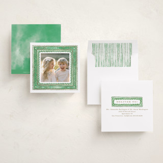 This is a juniper foil pressed holiday cards with foil pressed by Anastasia Makarova called dots and snowflakes printing on recycled smooth signature in square