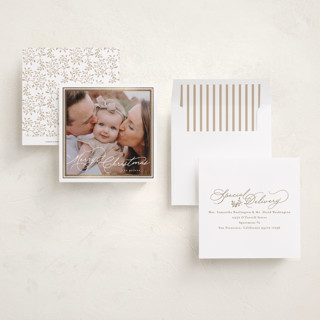 This is a snow foil pressed holiday cards with foil pressed by Tamara Hilje called goldie printing on recycled smooth signature in square