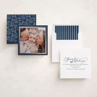 This is a midnight foil pressed holiday cards with foil pressed by Tamara Hilje called goldie printing on recycled smooth signature in square