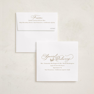 This is a snow foil pressed holiday cards with foil pressed by Tamara Hilje called goldie printing on recycled smooth signature in square