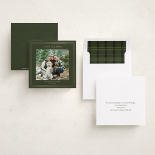 This is a pine foil pressed holiday cards with foil pressed by Tina Faselli called traditional linen printing on recycled smooth signature in square