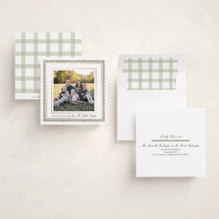 This is a olive foil pressed holiday cards with foil pressed by Elly called modern cottage printing on recycled smooth signature in square