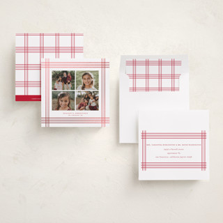 This is a santa suit foil pressed holiday cards with foil pressed by Blustery August called plaid frame printing on recycled smooth signature in square