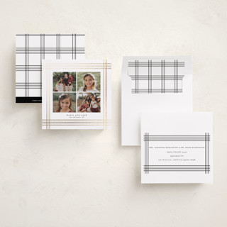 This is a ink foil pressed holiday cards with foil pressed by Blustery August called plaid frame printing on recycled smooth signature in square