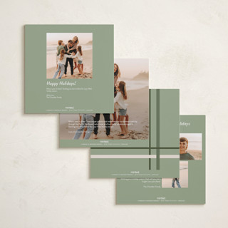 This is a sage foil pressed holiday cards with foil pressed by Poised Avenue called perfectly plaid printing on recycled smooth signature in square