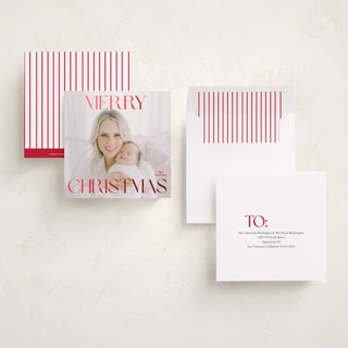 This is a poinsettia foil pressed holiday cards with foil pressed by Angela Thompson called merry squary printing on recycled smooth signature in square