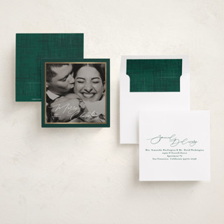 This is a forest foil pressed holiday cards with foil pressed by Tamara Hilje called holiday soneto printing on recycled smooth signature in square