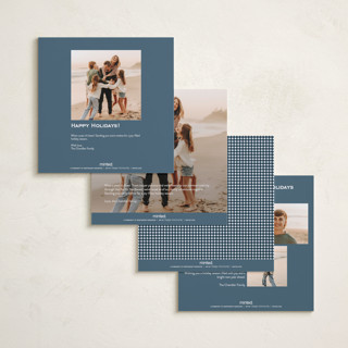 This is a navy foil pressed holiday cards with foil pressed by Erin German called gingham fun printing on recycled smooth signature in square