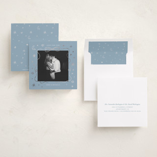 This is a denim foil pressed holiday cards with foil pressed by Kartika Paramita called popz border printing on recycled smooth signature in square
