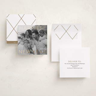 This is a snowfall foil pressed holiday cards with foil pressed by Angela Thompson called gilded type printing on recycled smooth signature in square
