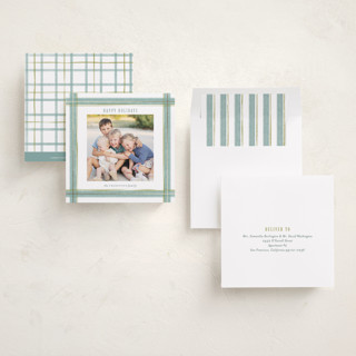 This is a wintermint foil pressed holiday cards with foil pressed by Paula Pecevich called brushed plaid printing on recycled smooth signature in square