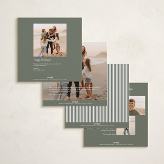 This is a sage green foil pressed holiday cards with foil pressed by Lucrecia Caporale called striped frame printing on recycled smooth signature in square