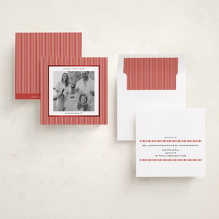 This is a berry foil pressed holiday cards with foil pressed by Lucrecia Caporale called striped frame printing on recycled smooth signature in square