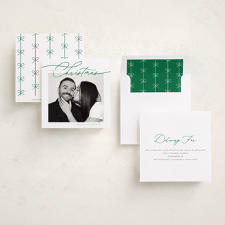 This is a evergreen holiday photo cards with standard by Susan Zinader called a simple script printing on recycled smooth signature in square