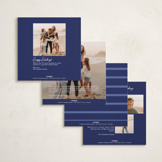 This is a royal blue holiday photo cards with standard by Jeremy called keepsake printing on recycled smooth signature in square