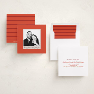 This is a rouge holiday photo cards with standard by Jeremy called keepsake printing on recycled smooth signature in square