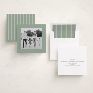This is a sage holiday photo cards with standard by Lucrecia Caporale called merry & minimal style printing on recycled smooth signature in square