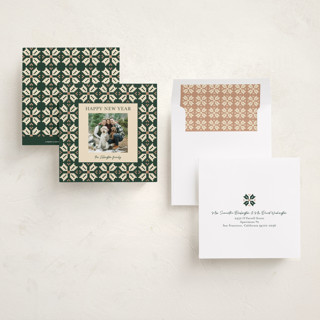 This is a forest holiday photo cards with standard by Alisa Galitsyna called woven joy printing on recycled smooth signature in square
