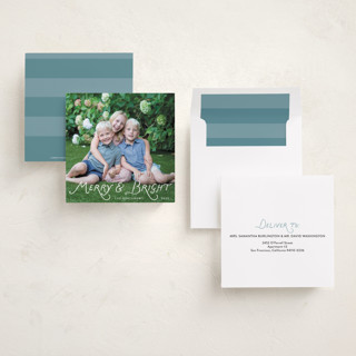 This is a snow holiday photo cards with standard by Lindsay Megahed called bright script printing on recycled smooth signature in square