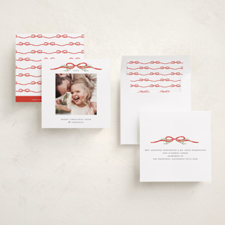 This is a candied apple holiday photo cards with standard by Susan Zinader called bow topper printing on recycled smooth signature in square