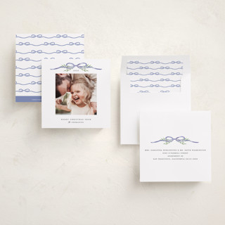 This is a french blue holiday photo cards with standard by Susan Zinader called bow topper printing on recycled smooth signature in square
