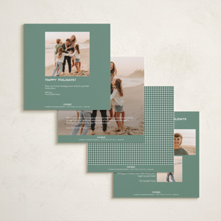 This is a mistletoe holiday photo cards with standard by Erin German called gingham fun printing on recycled smooth signature in square