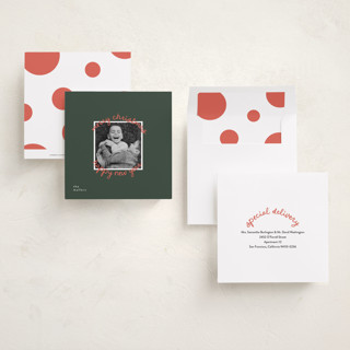 This is a pine needle holiday photo cards with standard by Christie Garcia called circale printing on recycled smooth signature in square