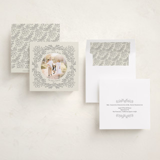 This is a charcoal holiday photo cards with standard by Jenny Millington called ornate floral printing on signature in square
