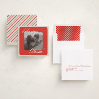 This is a cranberry holiday photo cards with standard by Danie Romrell called abounding blessings printing on recycled smooth signature in square