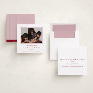 This is a cranberry sauce holiday photo cards with standard by Blustery August called garlands printing on recycled smooth signature in square