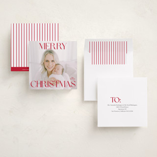 This is a poinsettia holiday photo cards with standard by Angela Thompson called merry squary printing on recycled smooth signature in square