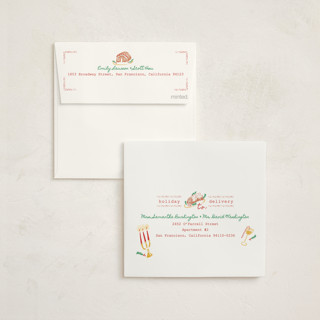 This is a champagne holiday photo cards with standard by Sarah Rosenthal called seasonal joy printing on signature in square