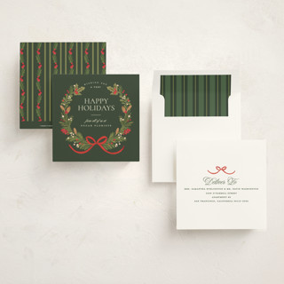 This is a pine holiday photo cards with standard by Creo Study called holiday wreath printing on signature in square