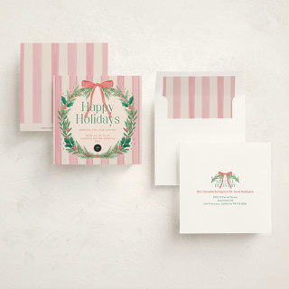This is a peony holiday photo cards with standard by Elly called joyful wreath printing on signature in square