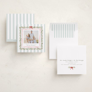 This is a winter mint holiday photo cards with standard by Everett Paper Goods called coastal garland printing on recycled smooth signature in square
