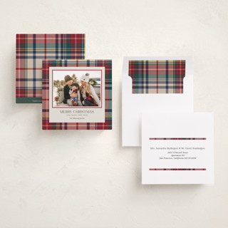 This is a holly berry holiday photo cards with standard by Yaling Hou Suzuki called tartan traditions printing on recycled smooth signature in square
